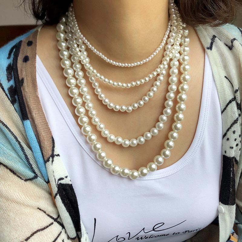 Wholesale Round Pearl Necklace Hand-beaded Multi-layer Stacked Wear