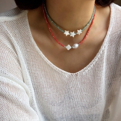 Wholesale Korean Fashion Green Crystal Design Star Necklace