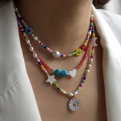 Wholesale Explosive Short Flower Necklace Turquoise Crystal Shell Collarbone Chain