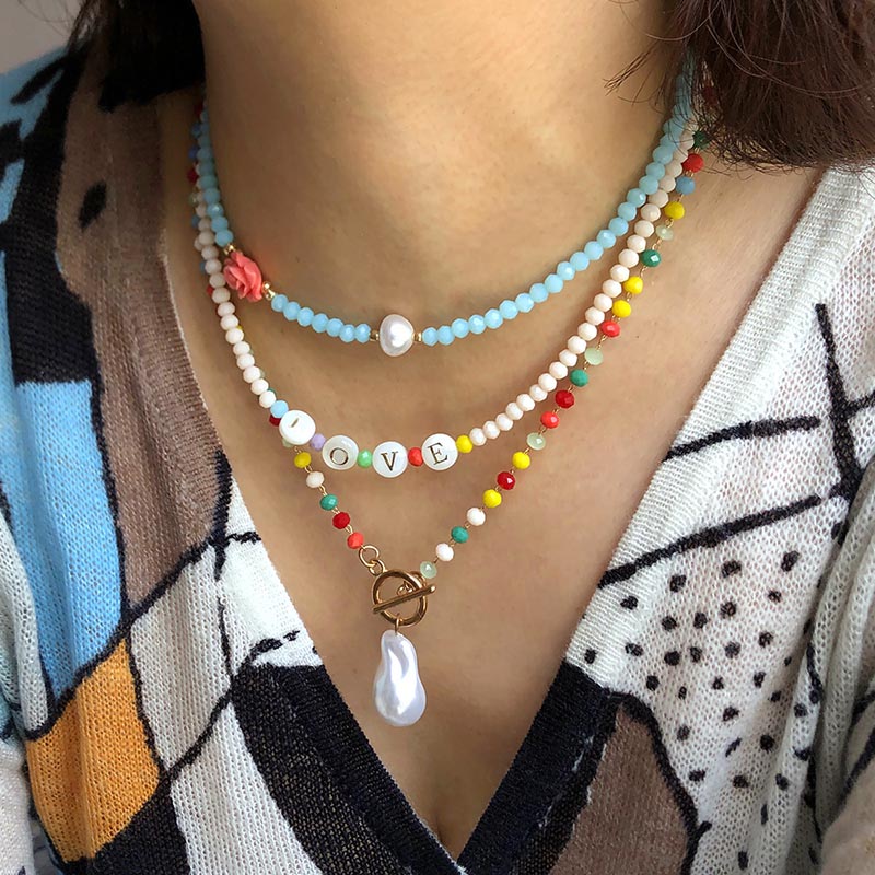 Wholesale Vintage Rose Pearl Crystal Necklace Simple Autumn
