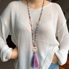 Wholesale Long Tassel Crystal Bead Necklace Turquoise  Fashion