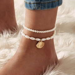 Wholesale Simple Artificial Pearl Shell Pendant Anklet Creative Retro