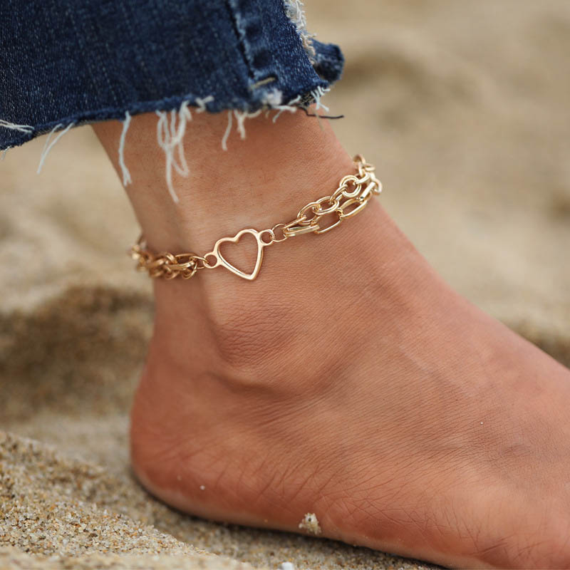 Chain Love Creative Personality Gold Alloy Double Layer Anklet Distributor