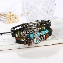 Wholesale Blue Eye Bracelet Beaded Multilayer Retro Hollow Carving