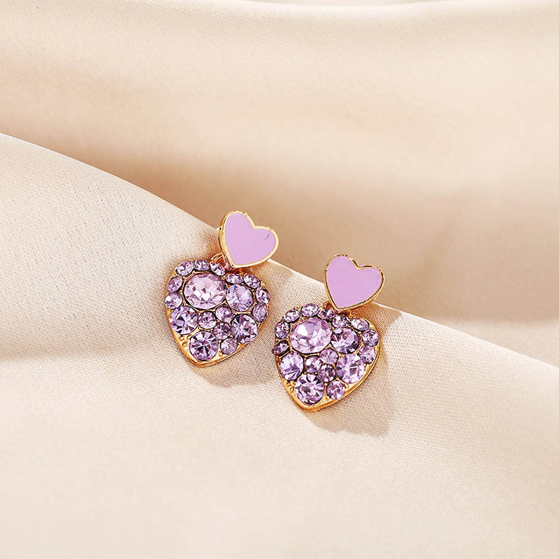 Diamond Earrings Love Heart Zircon Earrings Creative Purple Full Diamond Distributor