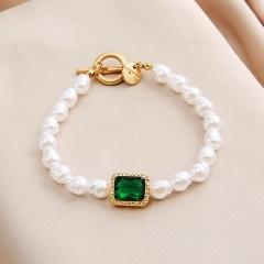 The Pearl Bracelet Creative Retro Fashion Simple Inlaid Green Gemstones Distributor