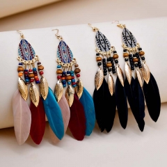 Wholesale Nepal Summer Long Tassel Feather Earrings Vintage