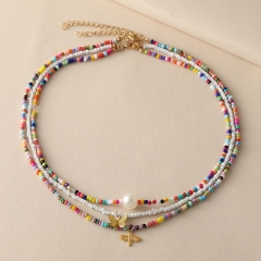 Creative Butterfly Pendant Colored Clavicle Chain Bohemian Short Pearl Distributor