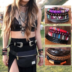 Wholesale Vintage Hand-woven Leather Rope Multi-layer Combination Of Couples Strings