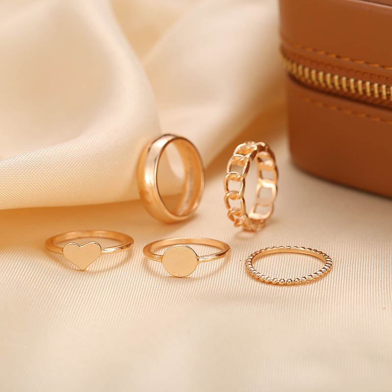 Wholesale Style Chain Ring Female Geometric Love Gold Ring Set