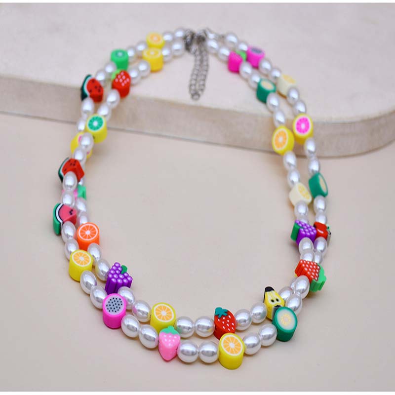 Wholesale Fruit Colorful Soft Ceramic Necklace Pearl Clavicle Chain