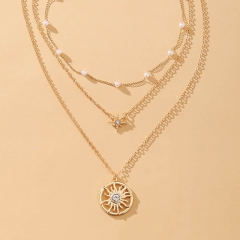 Wholesale Sun Pendant Creative Simple Retro Pearl Multilayer Necklace