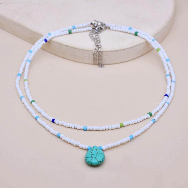 Wholesale French Vintage Teardrop Turquoise Collarbone Chain Resin