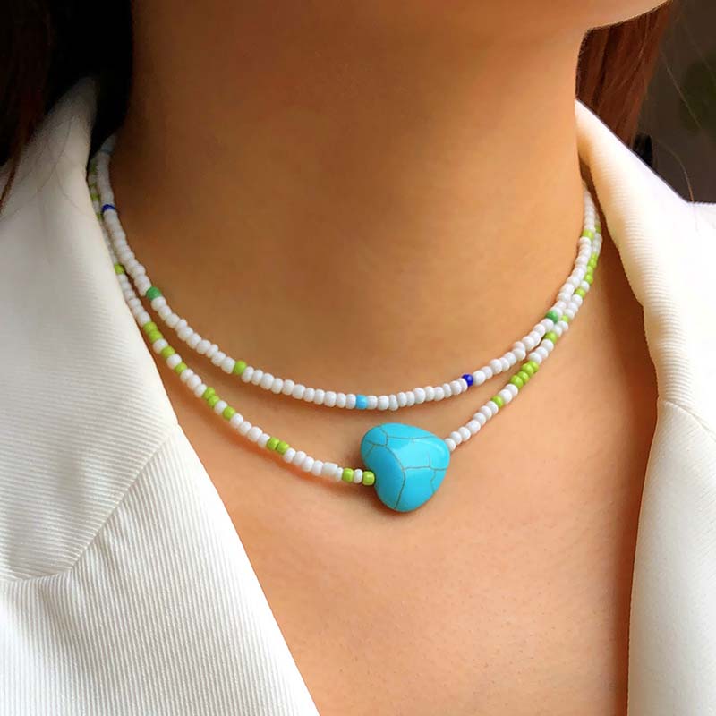 Wholesale Handmade Resin Collarbone Chain Bohemian Love Turquoise