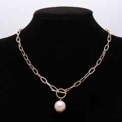 Wholesale Creative Retro Metal Chain OT Buckle Imitation Pearl Pendant Necklace