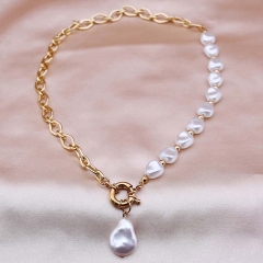 Wholesale Metal Chain Necklace Baroque Irregular Pearl Accessories