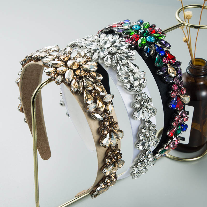 Baroque Wide Edge Colorful Gemstone Decorated Wash Face Headband Distributor
