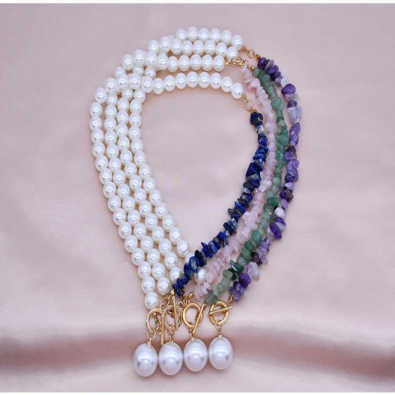 Wholesale Celebrity Pearl Necklace Asymmetric Shaped Amethyst Clavicle Chain