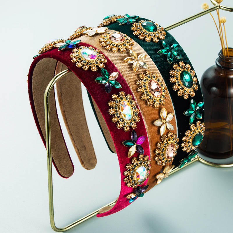 Baroque Full Of Rhinestones With Gold Velvet Headband Hair Ornaments Manufacturer
