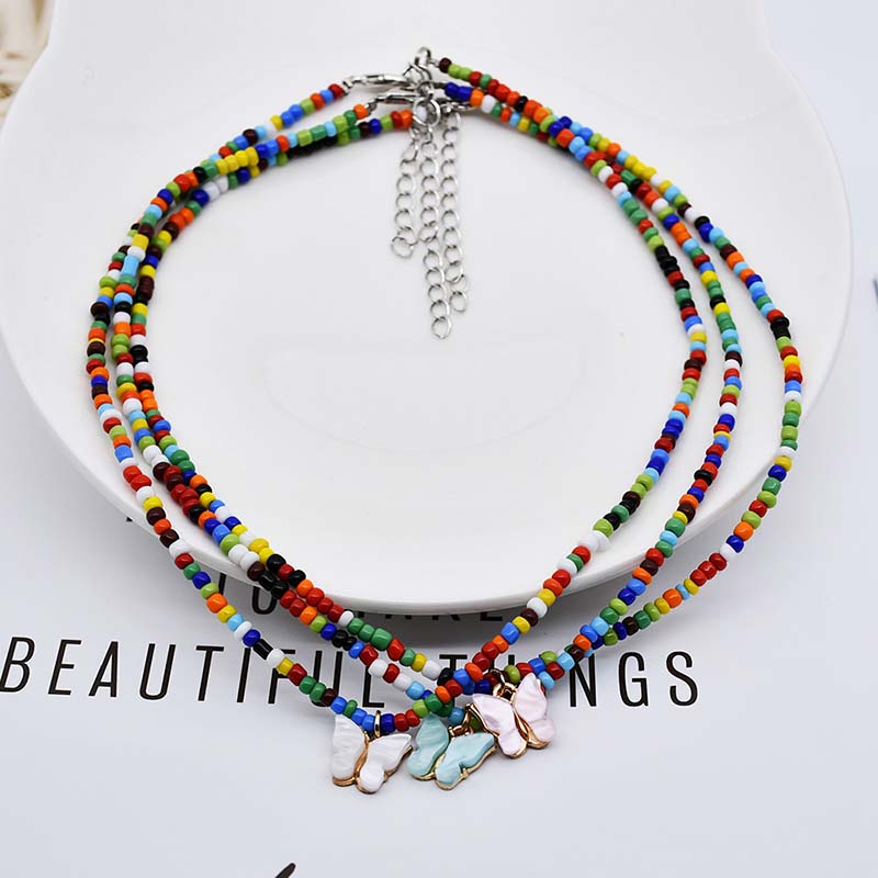 Wholesale Korean Cute Bow Pendant Colored Resin Necklace