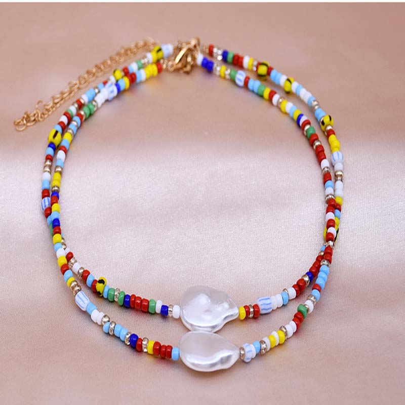 Wholesale Fashion Colorful Resin Clavicle Chain Baroque Shaped Pearls