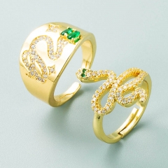 Snake Ring Copper Plated Real Gold With Zirconia Fashion Trend Open Ring Distributor