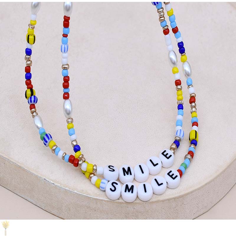 Wholesale Shaped Pearl Letter Clavicle Chain Multi-layered Stacking Colorful Resin