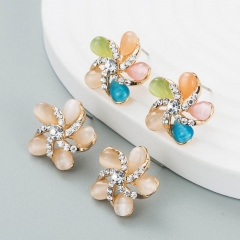Fashion Rhinestone Flower Earrings With Simple Cat's Eye Stone Earrings Distributor