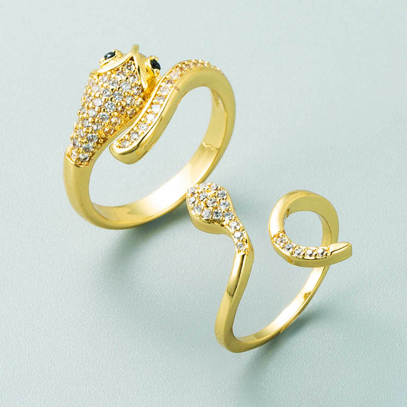 Copper-plated Gold Zircon Snake Female Opening Adjustable Ring Distributor