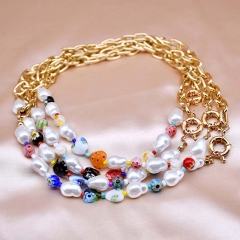 Wholesale Colorful Glazed Pearl Necklace Bow Golden Chain