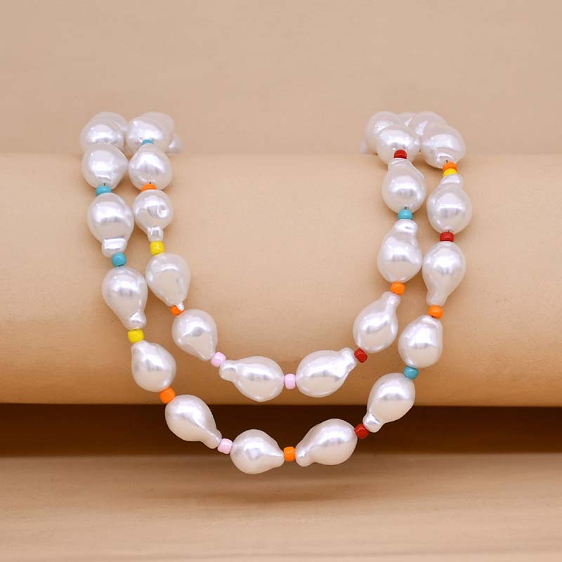 Wholesale Bohemian Vintage Shaped Baroque Pearl Clavicle Chain Colored