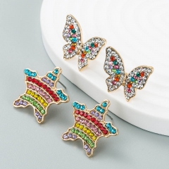 Fashion Trends Alloy With Diamonds Colorful Butterfly Pentagram Earrings Distributor
