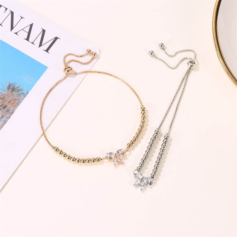 Small Fresh Micro-encrusted Zirconia Bow Bracelet Beads Adjustable Hand Jewelry Distributor