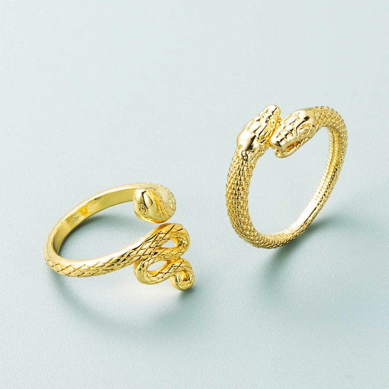 Double-headed Snake Design Open Finger Rings In Copper Plated 18k Gold Distributor