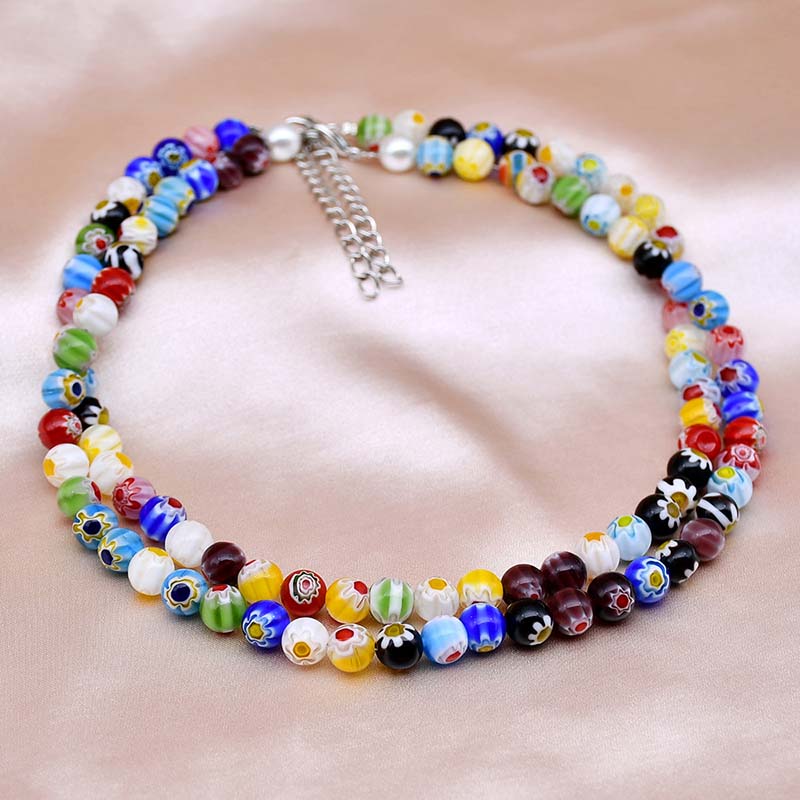 Wholesale Colorful Glazed Bead Necklace Beaded Daisy Flowers
