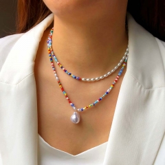 Wholesale Korean Pearl Necklace Pendant Double Layer Beads Rainbow