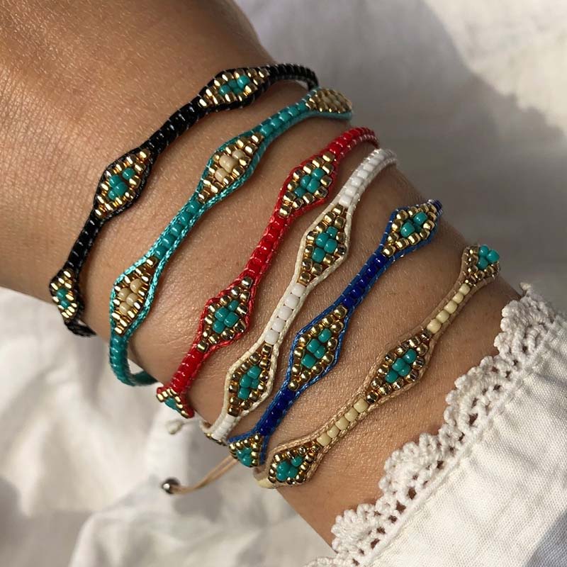 Wholesale Bohemian Hand-woven Rope Colorful Resin Beaded Bracelet