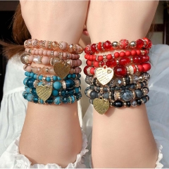 Wholesale Luxury Colorful Beaded Bracelets  Multi-layer Combination Of Stretch Rope Crystal