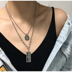 Wholesale Stainless Steel Chain Double Layer Necklace Couple Letter Pendant