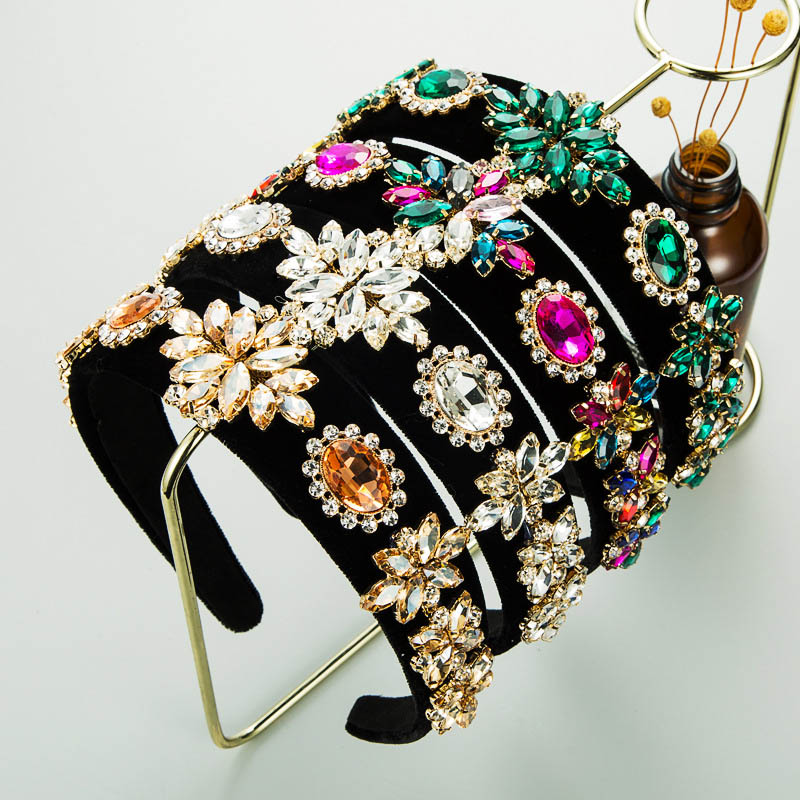 Black Gold Velvet With Full Of Diamonds Small Flower Hair Accessories Headband Manufacturer