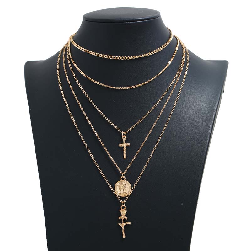 Wholesale Gold Multilayer Short Necklace Metal Chain Fashion