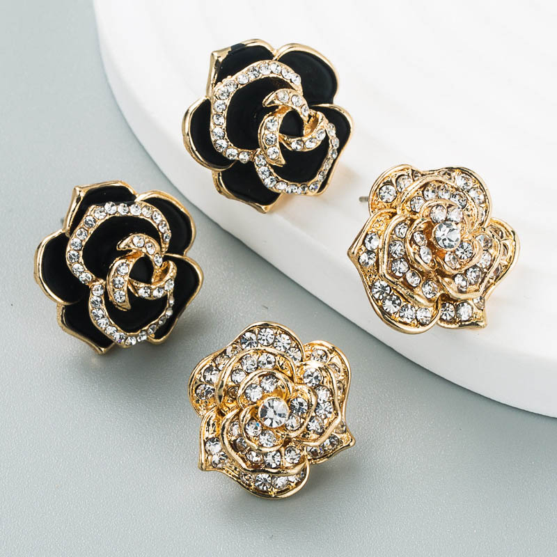 Fashion Alloy With Diamonds Rose-shaped Earrings Female Distributor