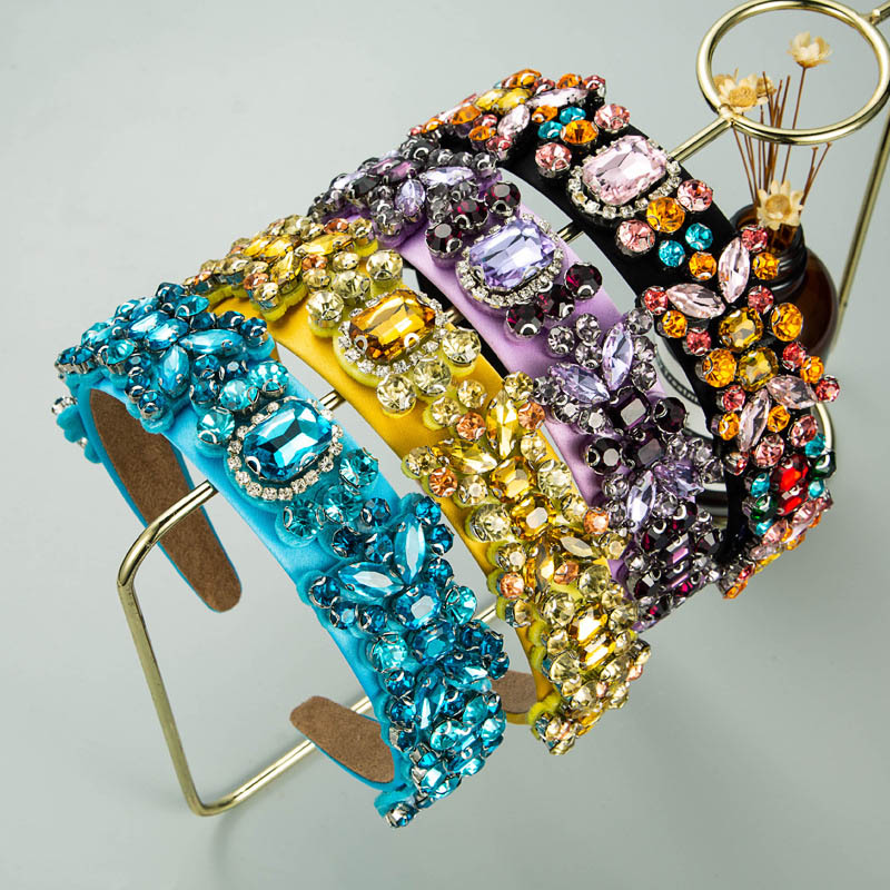 Baroque Retro Hair Bands With Colored Rhinestones Full Of Diamonds Headband Manufacturer