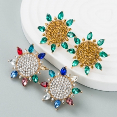Personality Alloy With Diamonds Sun Flower Earrings Distributor