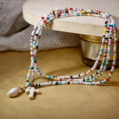 Wholesale Colorful Resin Necklace Double Shell Cross Necklace