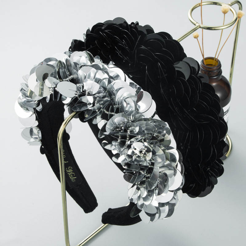 Fashion Sequins Hair Bands Female Three-dimensional Sponge Hair Ornaments Dark Series Manufacturer