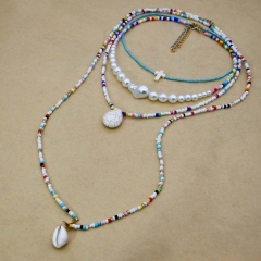 Wholesale Multi-layer Pearl Resin Colored Necklace Shell Turquoise