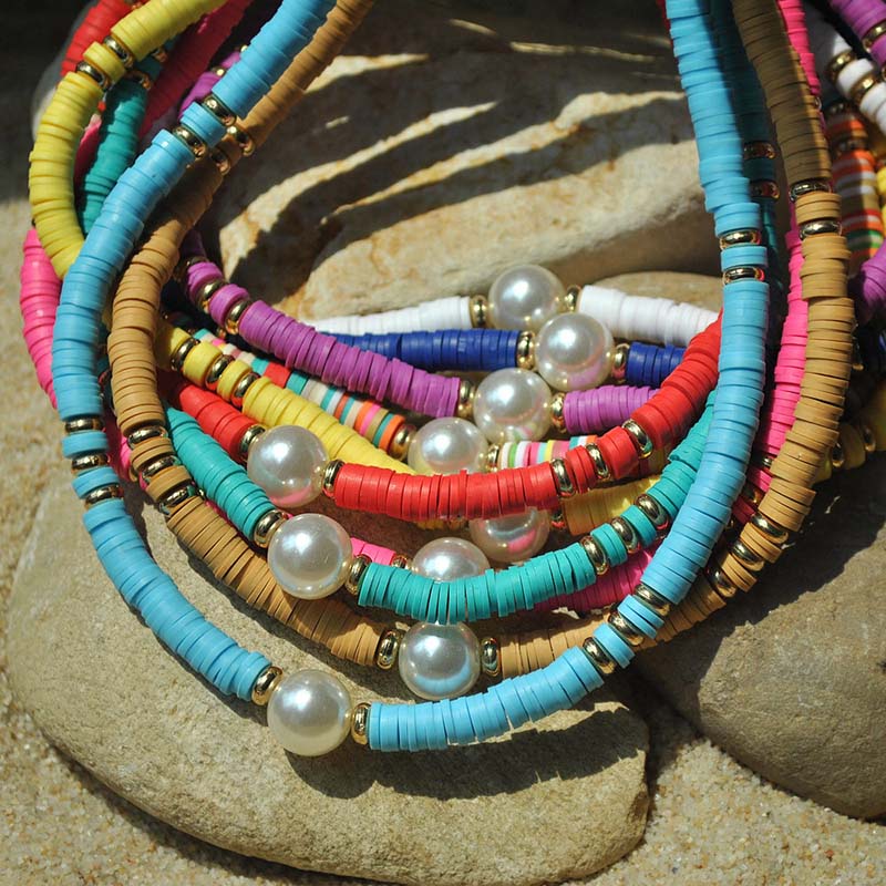 Wholesale Bohemian Colorful Soft Pottery Necklace Pearl Collarbone Chain