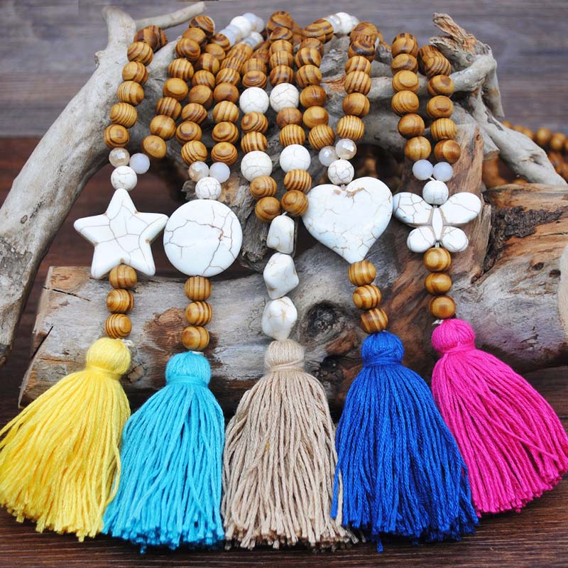 Wholesale Buddha Bead Necklace Colorful Wool Tassel Turquoise Pentagram Pendant