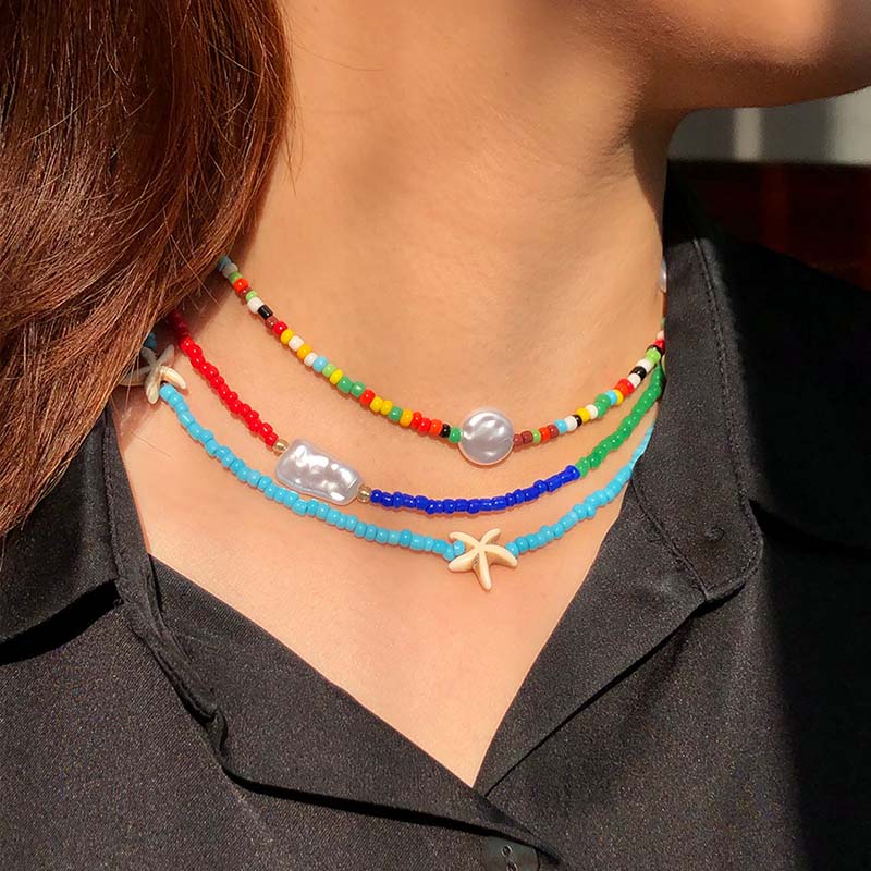 Wholesale Fashion Bohemian Ethnic Style Necklace Handmade Multi-layer Colorful Resin